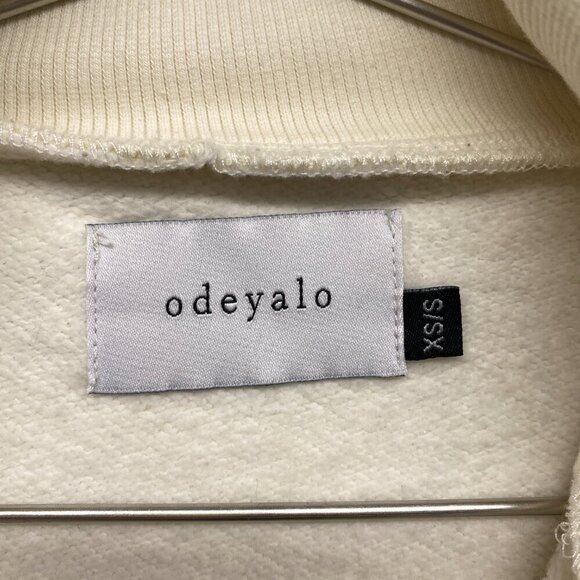 Odeyalo Sweatshirt Womens Small Cream Quarter Zip Soft Cotton Oversized - Picture 4 of 13